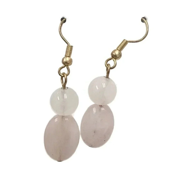 Vintage Jewelry - Vintage 60s-70s Pink Stone Beaded Dangle Drop Hook Earrings Gold Tone